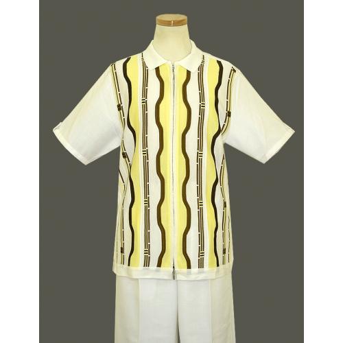 Silversilk White / Yellow / Brown Front Zipper 2 PC Knitted Silk Blend Outfit 5320
